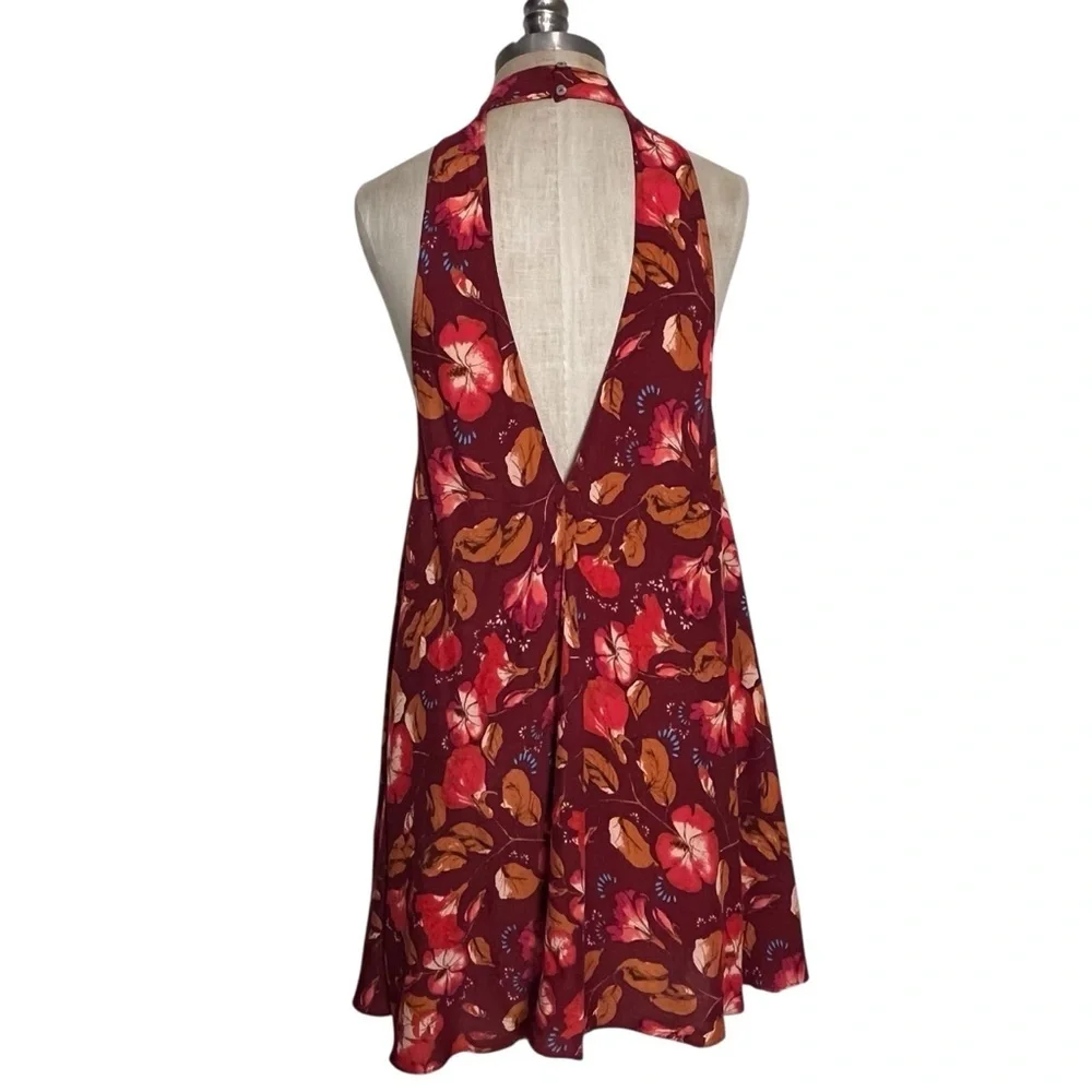 Intimately Free People Beaux Red Multi Floral Mock Neck Backless Slip Dress S
